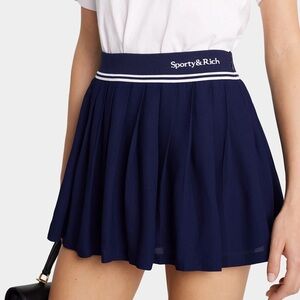 Sporty & Rich Classic Logo Pleated Skirt - Navy Size Medium